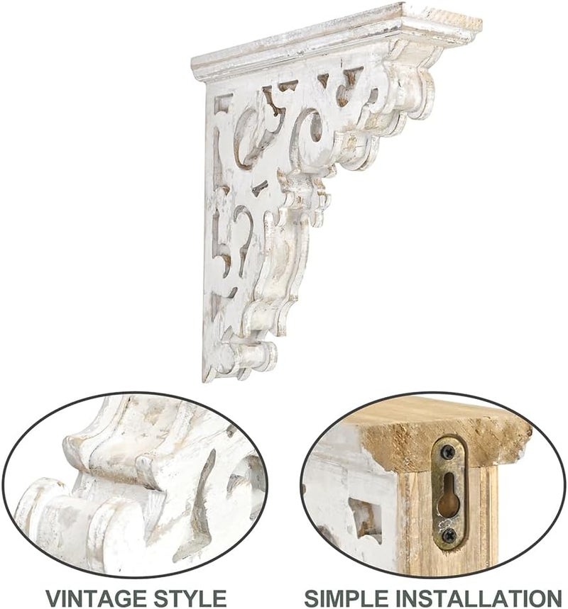 Chadechimo Set of 2 Corbels for Shelves Decorative Wood Shelf Brackets, L10.63 x W3.15 x H11.22 Inch, Farmhouse Wood Corbels Distressed Floating Shelves Brackets for Home Decor - Image 4